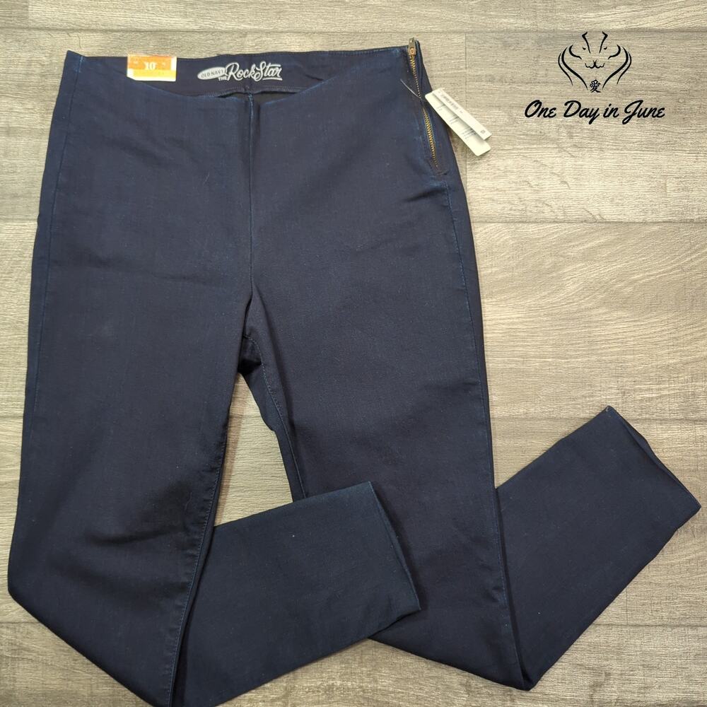 Old Navy The Rockstar Cropped Skinny Pants Navy Blue Side Zip NWT Size 10